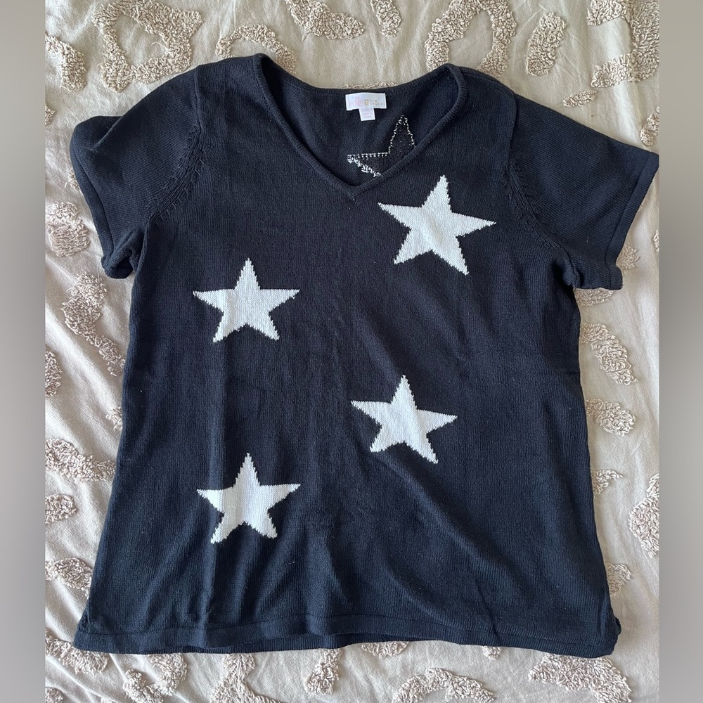 Belle by Kim Gravel Black Tee with White Star Motif‎
